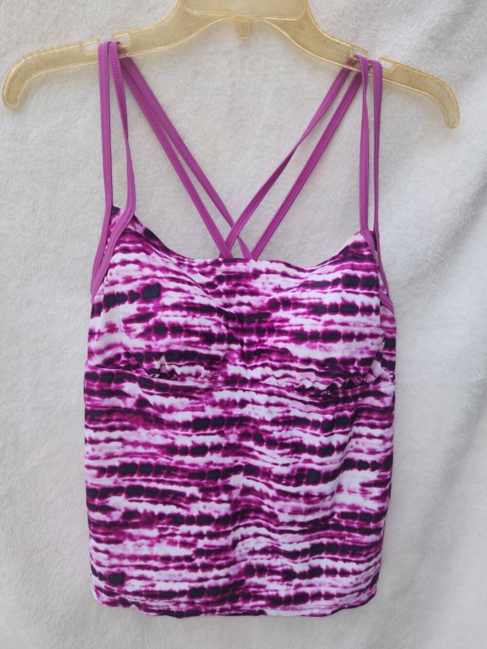 L Women's Pink White Tankini Top Bathing Suit Swimwear Beach Pool Sexy Swimming